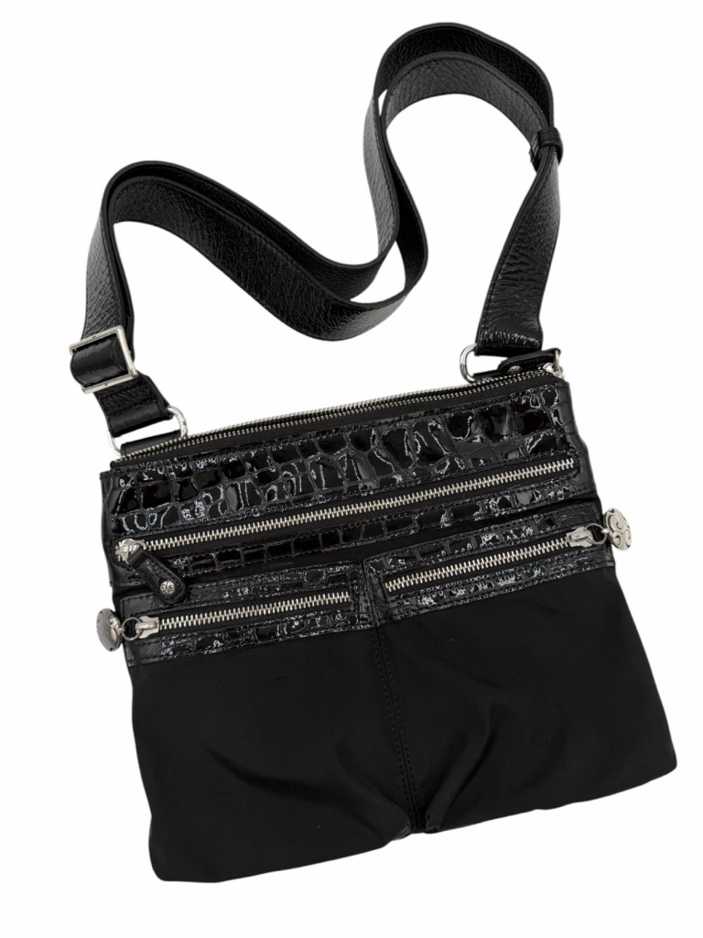 Brighton Twister GoGo Black Nylon & Croc Pattern Crossbody